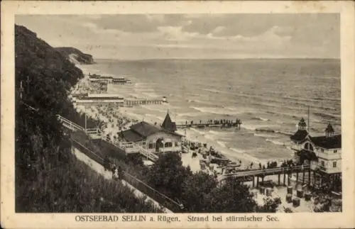 Ak Ostseebad Sellin auf Rügen, Strand, Seebrücke