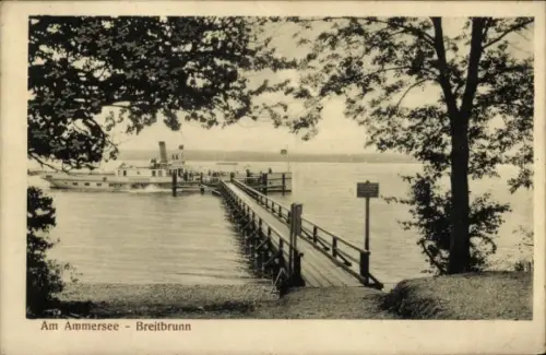 Ak Breitbrunn Herrsching am Ammersee, Am Ammersee,  Bootsanleger, Wasser, Bäume