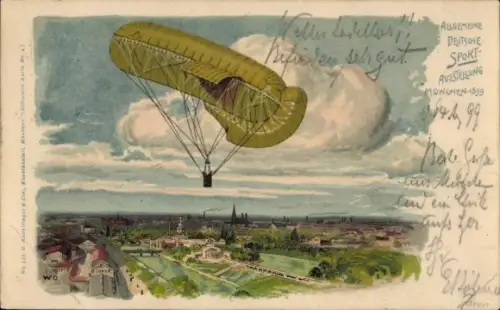 Litho München, Allg. Deutsche Sport Ausstellung 1899, Ballon