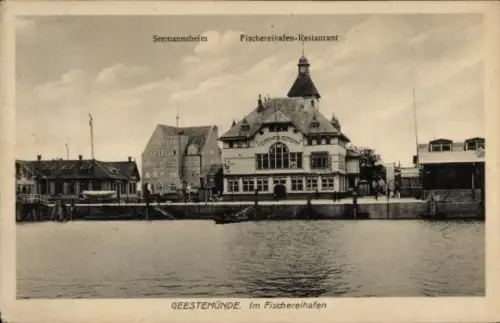 Ak Geestemünde Bremerhaven, Seemannsheim, Fischereihafen-Restaurant,  Hafenansicht