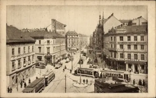 Ak Wien 19. Döbling Nussdorf Nußdorf, Kreuzung der Währingerstraße, Nußdorferstraße, Straßenbahn