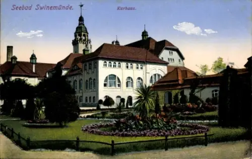 Ak Świnoujście Swinemünde Pommern, Seebad  Kurhaus, Gartenanlage,  Architektur