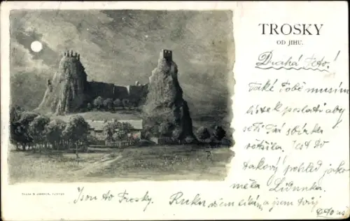 Ak Rovensko pod Troskami Rowensko bei Turnau Region Reichenberg, Burg Trosky