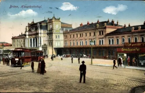 Ak Brno Brünn Südmähren, Ustredni nádrazi, Straßenbahnen, Ceres Speisefett