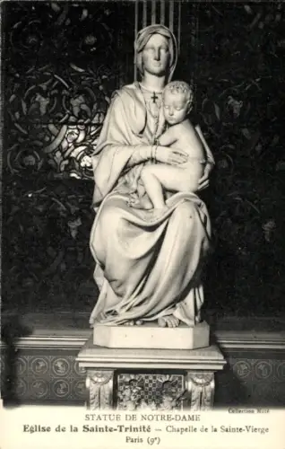 Ak Paris IV Ile de la Cité, Statue von Notre-Dame, Eglise de la Sainte-Trinité,  Sammlung Nut