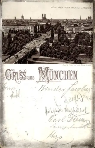 Litho München, Stadtpanorama vom Maximilianeum gesehen