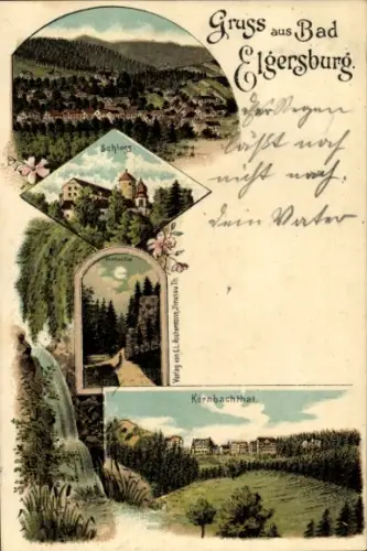 Litho Bad Elgersburg in Thüringen, Panorama, Schloss, Kornbachtal