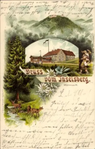 Litho Brotterode in Thüringen, Inselsberg, Preußischer Gasthof, Zwerge, Edelweiß