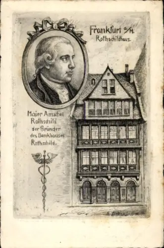 Judaika Ak Frankfurt am Main, Rothschildhaus, Börnestraße 26, Gründer Maier Amschel Rothschild