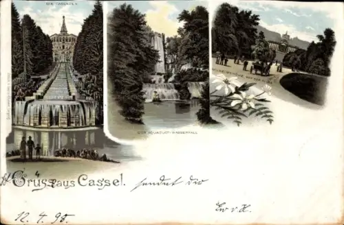 Ak Bad Wilhelmshöhe Kassel in Hessen, Cascaden, Aquaduct Wasserfall, Gruss von Wilhelmshöhe