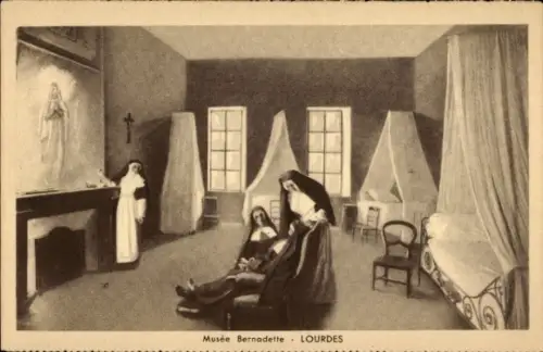 Ak Lourdes Hautes Pyrénées, Musée Bernadette, Tod im Kloster Sr. Gildard in Nevers