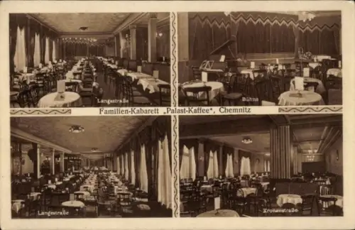 Ak Chemnitz in Sachsen, Familien-Kabarett Palast-Kaffee, Innenansichten, Bühne, Langestraße, Kron