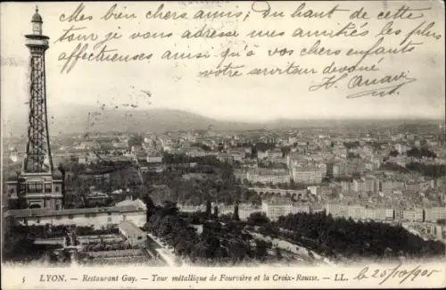 Ak Lyon Rhône, Restaurant Gay, Tour metallique de Fourviere et la Croix-Rousse