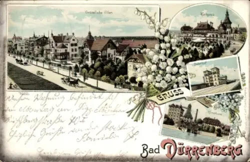 Litho Bad Dürrenberg an der Saale, Grösselsche Villen, Villa Elsbeth, Bahnhof