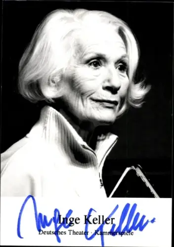 Foto Schauspielerin Inge Keller, Kammerspiele, Deutsches Theater, Portrait, Autogramm
