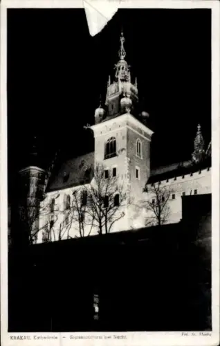 Ak Kraków Krakau Polen, Kathedrale bei Nacht
