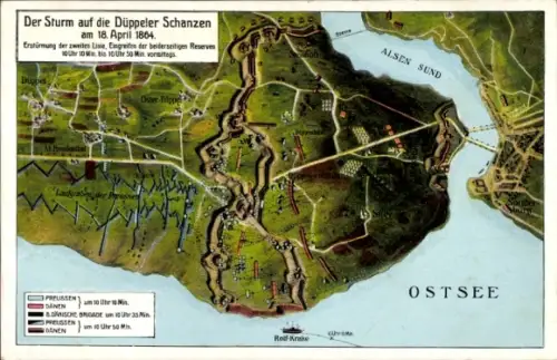 Landkarten Ak Dybbøl Düppel Dänemark, Erstürmung der Düppeler Schanzen am 18. April 1864