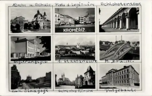 Judaika Ak Kroměříž Kremsier Region Zlin, Synagoge, Schule, Brücke, Post