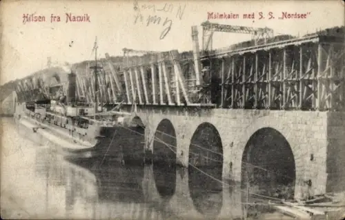 Ak Narvik Norwegen, Brücke, Dampfer S.S. Nordsee