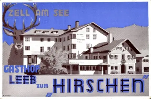 Künstler Ak Zell am See in Salzburg, Hotel Leeb Zum Hirschen, Am Postplatz