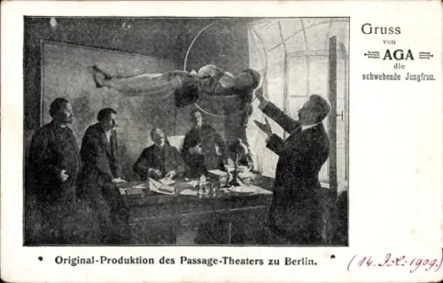 Ak Aga, die schwebende Jungfrau, Original-Produktion des Passage-Theaters zu Berlin, 1909