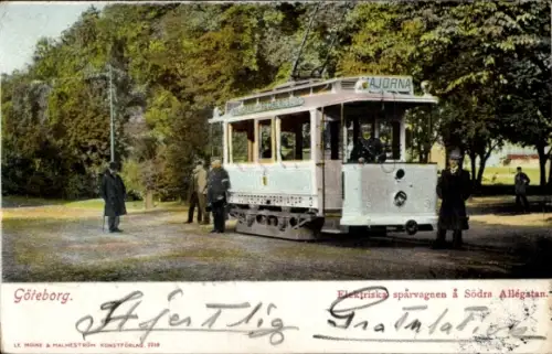 Ak Göteborg Schweden, Södra Allégatan, elektrische Straßenbahn