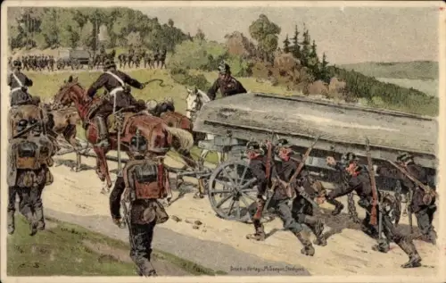 Künstler Ak Becker, Carl, deutsche Armeefuhrwerke, Train, Württembergischer Kriegerbund