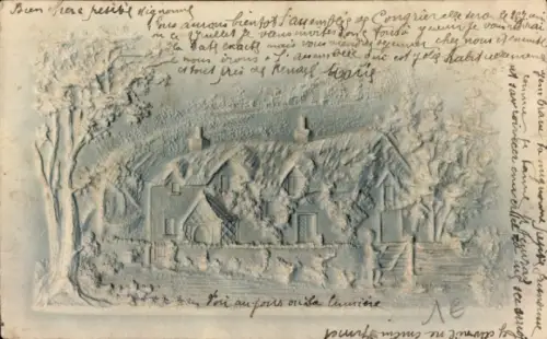 Relief Ak Haus von Bäumen umgeben