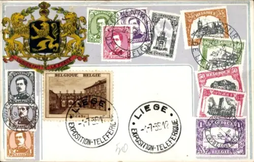 Präge Wappen Briefmarken Passepartout Ak Lüttich Wallonien