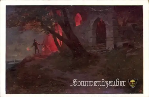 Künstler Ak Sonnwendzauber, Deutsche Sonnwandfeier am Rhein, Caub 1921, Deutscher Schulverein