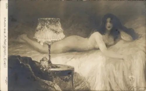 Künstler Ak Matignon, A., Akt einer liegenden Frau, Lampe