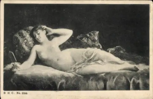 Ak Liegender Frauenakt, Handspiegel