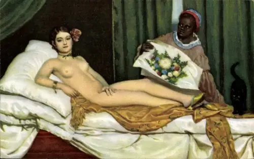 Künstler Ak Manet, E., Olympia, Frauenakt, Nackte Frau im Bett, Kissen