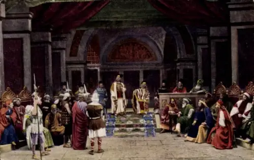 Ak Oberammergau in Oberbayern, Passionsspiele, Jesus vor dem hohen Rat