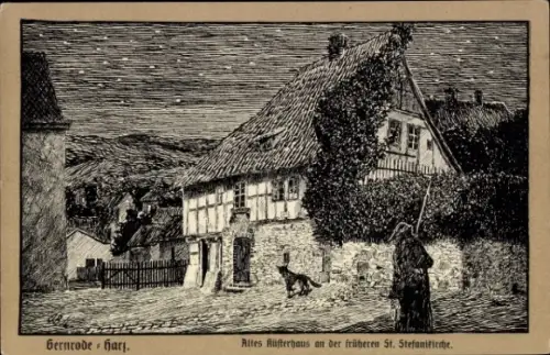 Künstler Ak Gernrode Quedlinburg im Harz, altes Küsterhaus an der früheren Stefanikirche