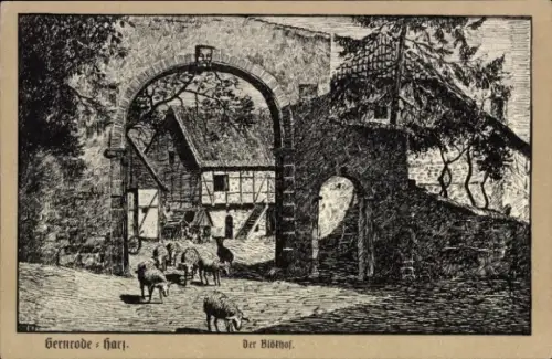 Künstler Ak Gernrode Quedlinburg im Harz, Der Blökhof, Schafe