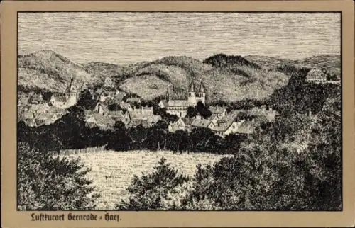Künstler Ak Gernrode Quedlinburg im Harz, Ort mit Umgebung