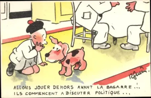 Künstler Ak Guerin, Junge mit Hund, Humor