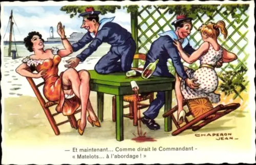 Künstler Ak Chaperon, Jean, Französische Seeleute mit jungen Frauen