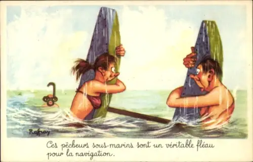 Künstler Ak Raffroy, Ces pêcheurs sous-marins sont un pour la navigation, Humor