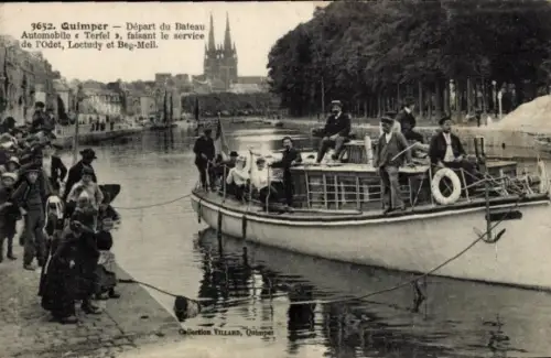 CPA Quimper Finistère, Départ du Bateau Automobile Terfel