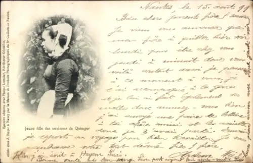 Ak Quimper Finistère, Jeune fille, Dame in bretonischer Tracht