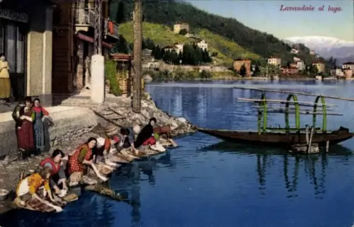Ak Lugano, Wäscherinnen am See