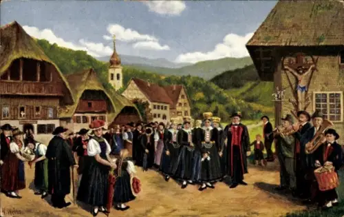 Ak Hochzeit im Schwarzwald, Volkstrachten