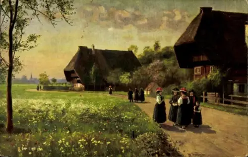 Künstler Ak Hoffmann, H., Sonntag Morgen im Schwarzwald, Volkstrachten, Bollenhüte