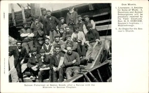 PC Salmon Fishermen at Seaton Snook, after a Service with the Missions to Seamen Chaplain