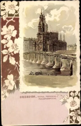 Präge Litho Dresden Neustadt, Katholische Hofkirche, Augustusbrücke