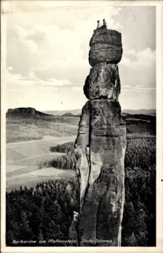 Ak Königstein an der Elbe Sächsische Schweiz, Barbarine am Pfaffenstein, Kletterer