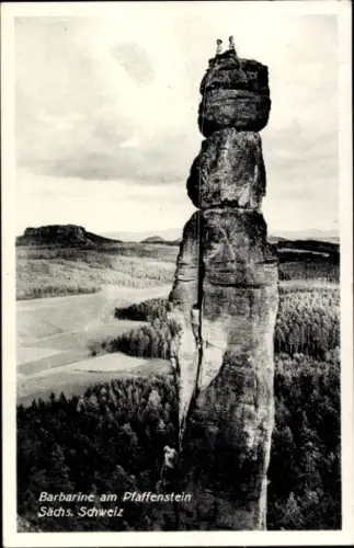 Ak Königstein an der Elbe Sächsische Schweiz, Barbarine am Pfaffenstein, Kletterer