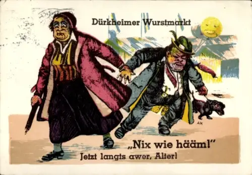 Künstler Ak Bad Dürkheim in der Pfalz, Dürkheimer Wurstmarkt, Nix wie hääm